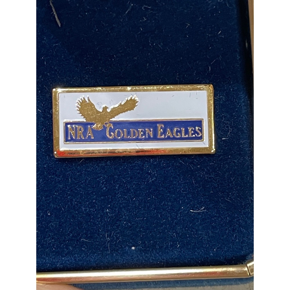 Vintage NRA Golden Eagles Enamel Gold Tone Commemorative Lapel Pin Display Case